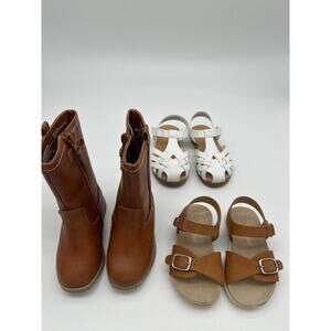 Lot of 3 Cat & Jack Child Shoes Boots White Brown Sandals Size 5-6